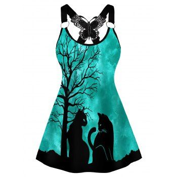 Tree Cat Print Gothic Tank Top Butterfly Lace Insert O Ring Tank Top, Light green
Tree Cat Print Gothic Tank Top Butterfly Lace Insert O Ring Tank Top, Light green
