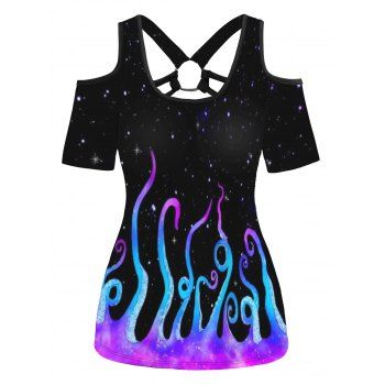 Cold Shoulder Octopus Print T-shirt Cut Out O Ring Short Sleeve Tee, Multicolor a
Cold Shoulder Octopus Print T-shirt Cut Out O Ring Short Sleeve Tee, Multicolor a