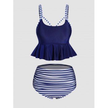 Striped Print Lace Up Tankini Swimsuit Ruched High Waist Tankini Two Piece Swimwear Flounce Padded Bathing Suit, Blue
Striped Print Lace Up Tankini Swimsuit Ruched High Waist Tankini Two Piece Swimwear Flounce Padded Bathing Suit, Blue