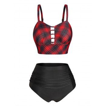 Tummy Control Tankini Swimwear Plaid Print Cut Out Swimsuit Ruched Padded Vacation Bathing Suit, Black
Tummy Control Tankini Swimwear Plaid Print Cut Out Swimsuit Ruched Padded Vacation Bathing Suit, Black