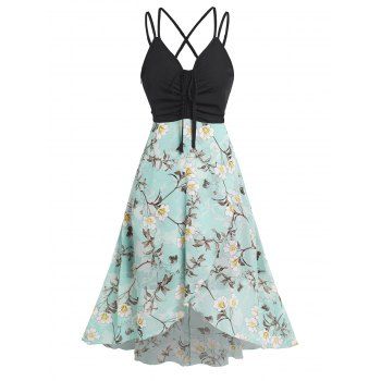 Colorblock Dress Flower Print Cinched Dual Strap Crisscross High Waisted High Low Midi Dress, Light green
Colorblock Dress Flower Print Cinched Dual Strap Crisscross High Waisted High Low Midi Dress, Light green