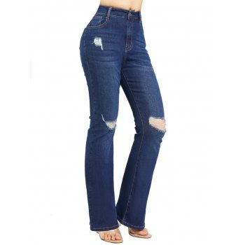 Ripped Flare Jeans Zipper Fly Pockets Dark Wash Distressed Long Denim Pants, Deep blue
Ripped Flare Jeans Zipper Fly Pockets Dark Wash Distressed Long Denim Pants, Deep blue