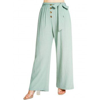 Pastel Color Pants Mock Button Belted Elastic High Waisted Wide Leg Long Pants, Light green
Pastel Color Pants Mock Button Belted Elastic High Waisted Wide Leg Long Pants, Light green