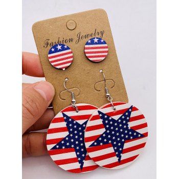 

2Pairs American Flag Round Shape Stud Earrings Drop Earrings Set, Multicolor a