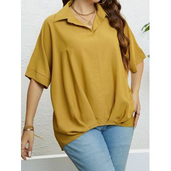 Plus Size Plain Color Blouse Turn Down Collar Half Sleeve Pleated High Low Hem Top, Deep yellow
Plus Size Plain Color Blouse Turn Down Collar Half Sleeve Pleated High Low Hem Top, Deep yellow