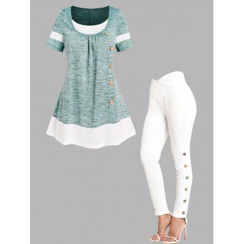 Colorblock Space Dye Mock Button Faux Twinset T Shirt And Crossover Mock Button Leggings Casual Outfit, Multicolor
Colorblock Space Dye Mock Button Faux Twinset T Shirt And Crossover Mock Button Leggings Casual Outfit, Multicolor