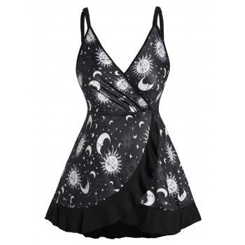 Plus Size & Curve Tank Top Sun Moon Star Celestial Print Ruffle Asymmetrical Tank Top, Black
Plus Size & Curve Tank Top Sun Moon Star Celestial Print Ruffle Asymmetrical Tank Top, Black
