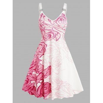 Rose Print Dress V Neck High Waisted Dress Sleeveless A Line Mini Dress, Light pink
Rose Print Dress V Neck High Waisted Dress Sleeveless A Line Mini Dress, Light pink