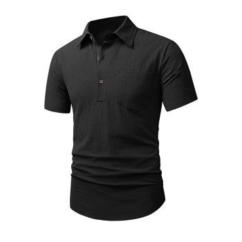 Plain Color Shirt Half Button Front Pocket Turn Down Collar Short Sleeve Shirt, Black
Plain Color Shirt Half Button Front Pocket Turn Down Collar Short Sleeve Shirt, Black