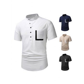 Half Button T Shirt Contrast Color Front Pocket Stand Collar Short Sleeve Tee, White
Half Button T Shirt Contrast Color Front Pocket Stand Collar Short Sleeve Tee, White