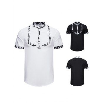 Tribal Print Shirt Stand Collar Half Button Short Sleeve Ethnic Style Shirt, White
Tribal Print Shirt Stand Collar Half Button Short Sleeve Ethnic Style Shirt, White