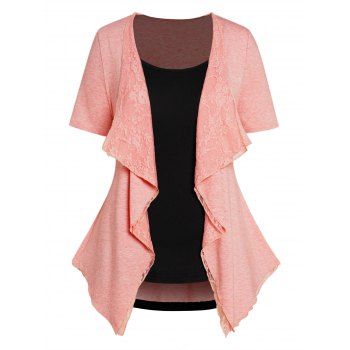 Plus Size & Curve Top Two Piece Set Lace Draped Asymmetric Open Front Top And Basic Spaghetti Strap Camisole, Light pink
Plus Size & Curve Top Two Piece Set Lace Draped Asymmetric Open Front Top And Basic Spaghetti Strap Camisole, Light pink