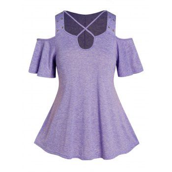 Plus Size T Shirt Heather Crisscross Cut Out Grommet Cold Shoulder Casual Tee, Light purple
Plus Size T Shirt Heather Crisscross Cut Out Grommet Cold Shoulder Casual Tee, Light purple