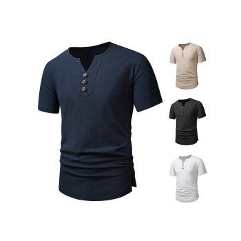 Plain Color T Shirt V Notched Mock Button Round Neck Short Sleeve Casual Tee, Deep blue
Plain Color T Shirt V Notched Mock Button Round Neck Short Sleeve Casual Tee, Deep blue
