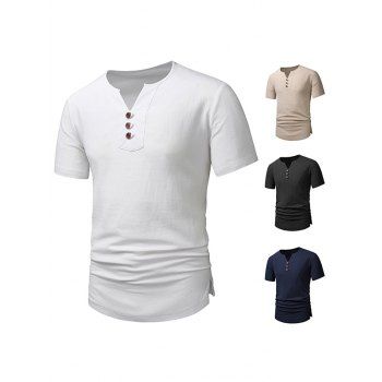 Plain Color T Shirt V Notched Mock Button Round Neck Short Sleeve Casual Tee, White
Plain Color T Shirt V Notched Mock Button Round Neck Short Sleeve Casual Tee, White