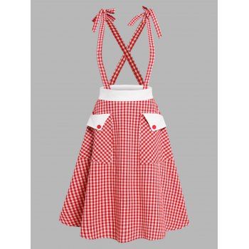 Plaid Print Suspender Skirt Tied Shoulder Patch Design Zipper Fly A Line Midi Suspender Skirt, Red
Plaid Print Suspender Skirt Tied Shoulder Patch Design Zipper Fly A Line Midi Suspender Skirt, Red