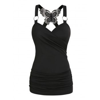 Plus Size Tank Top Butterfly Lace Crossover V Neck Tank Top O Ring Strap Ruched Curve Tank Top, Black
Plus Size Tank Top Butterfly Lace Crossover V Neck Tank Top O Ring Strap Ruched Curve Tank Top, Black