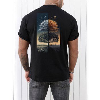 Moon Tree Landscape Print T-shirt Round Neck Casual Short Sleeve Tee, Black
Moon Tree Landscape Print T-shirt Round Neck Casual Short Sleeve Tee, Black