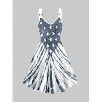 Tie Dye Star And Stripe Print Dress O Ring V Neck Sleeveless Casual Dress, Deep blue
Tie Dye Star And Stripe Print Dress O Ring V Neck Sleeveless Casual Dress, Deep blue