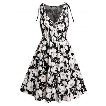Plus Size Dress Allover Flower Print Surplice Cinched Shoulder High Waisted A Line Midi Dress, Black
Plus Size Dress Allover Flower Print Surplice Cinched Shoulder High Waisted A Line Midi Dress, Black