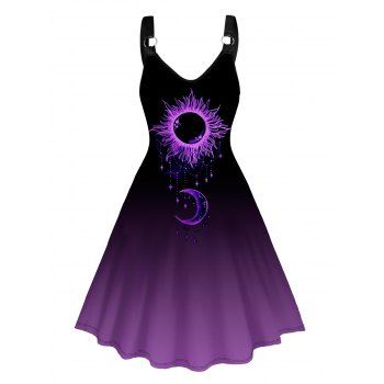 Ombre Dress Sun Moon Print O-ring Strap V Neck Sleeveless A Line Mini Dress, Black
Ombre Dress Sun Moon Print O-ring Strap V Neck Sleeveless A Line Mini Dress, Black