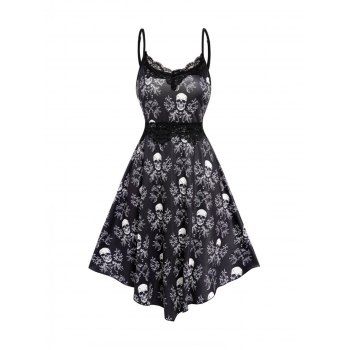 Skull Flower Allover Print Gothic Dress Lace Insert V Neck Adjustable Spaghetti Strap Dress, Black
Skull Flower Allover Print Gothic Dress Lace Insert V Neck Adjustable Spaghetti Strap Dress, Black