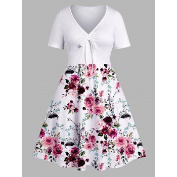 Plus Size & Curve Dress Flower Print Cinched V Neck Short Sleeve High Waist Dress, White
Plus Size & Curve Dress Flower Print Cinched V Neck Short Sleeve High Waist Dress, White