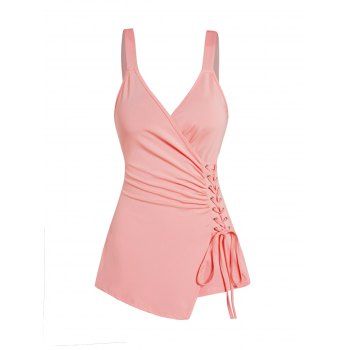 Lace Up Ruched Surplice Plunge Tank Top Solid Color Asymmetric Tank Top, Light pink
Lace Up Ruched Surplice Plunge Tank Top Solid Color Asymmetric Tank Top, Light pink