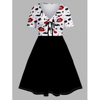 Plus Size & Curve Colorblock Dress Lip Star Print Cinched V Neck Short Sleeve Dress, Multicolor a
Plus Size & Curve Colorblock Dress Lip Star Print Cinched V Neck Short Sleeve Dress, Multicolor a