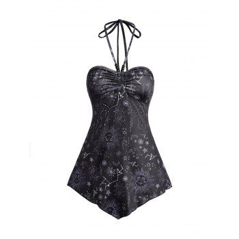Celestial Sun Moon Star Print Halter Tank Top Ruched Beads Backless Casual Tank Top, Black
Celestial Sun Moon Star Print Halter Tank Top Ruched Beads Backless Casual Tank Top, Black