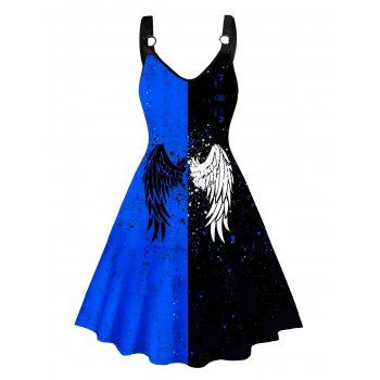 Gothic Dress Contrast Colorblock Wing Print V Neck High Waisted A Line Mini Dress, Blue
Gothic Dress Contrast Colorblock Wing Print V Neck High Waisted A Line Mini Dress, Blue