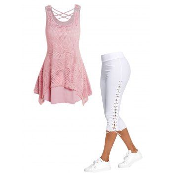 Hollow Out Overlay Solid Color O Ring Crisscross Long Tank Top And Lace Up Skinny Crop Leggings Outfit, Multicolor
Hollow Out Overlay Solid Color O Ring Crisscross Long Tank Top And Lace Up Skinny Crop Leggings Outfit, Multicolor