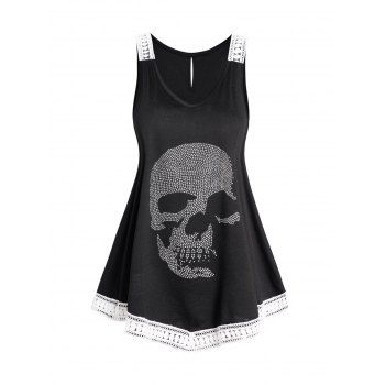 Sparkly Rhinestone Skull Pattern Tank Top Contrast Guipure Lace Panel Tank Top, Black
Sparkly Rhinestone Skull Pattern Tank Top Contrast Guipure Lace Panel Tank Top, Black