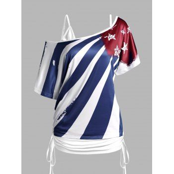 American Flag Print Skew Neck T Shirt And Plain Color Cinched Ruched Long Tank Top Patriotic Two Piece Set, Deep blue
American Flag Print Skew Neck T Shirt And Plain Color Cinched Ruched Long Tank Top Patriotic Two Piece Set, Deep blue