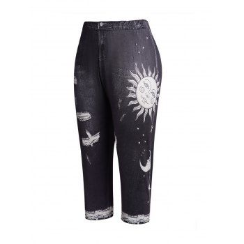 Plus Size Capri Jeggings Celestial Sun Moon 3D Print Elastic Waist Cropped Leggings, Black
Plus Size Capri Jeggings Celestial Sun Moon 3D Print Elastic Waist Cropped Leggings, Black