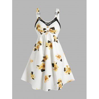 Flower Print Empire Waist Mini Dress Sleeveless Lace Panel Mock Button Ruched O-ring Straps Backless Dress, White
Flower Print Empire Waist Mini Dress Sleeveless Lace Panel Mock Button Ruched O-ring Straps Backless Dress, White