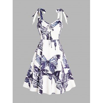 Butterfly Print Lace Up Dress Tied Shoulder Sleeveless High Waisted A Line Midi Dress, White
Butterfly Print Lace Up Dress Tied Shoulder Sleeveless High Waisted A Line Midi Dress, White