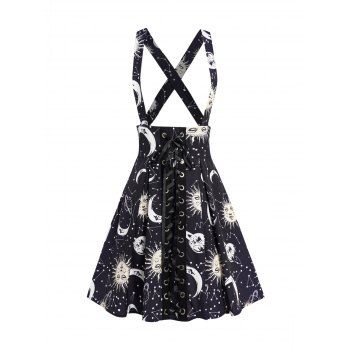 Sun Moon Celestial Print Skirt Crossover Lace Up A Line Pleated Midi Suspender Skirt, Black
Sun Moon Celestial Print Skirt Crossover Lace Up A Line Pleated Midi Suspender Skirt, Black