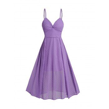 Swiss Dots Twist Plunge Midi Dress Solid Color High Waist Spaghetti Strap Party Dress, Purple
Swiss Dots Twist Plunge Midi Dress Solid Color High Waist Spaghetti Strap Party Dress, Purple