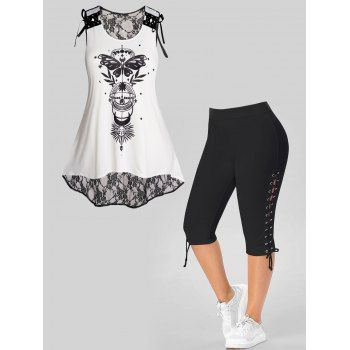 Plus Size Butterfly Sun Moon Print Lace Panel High Low Hem Tank Top And Lace Up Eyelet Capri Leggings Casual Outfit, Black
Plus Size Butterfly Sun Moon Print Lace Panel High Low Hem Tank Top And Lace Up Eyelet Capri Leggings Casual Outfit, Black