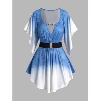 Faux Denim 3D Print Belted T-shirt Surplice Cut Out Chain Butterfly Sleeve Tee, Light blue
Faux Denim 3D Print Belted T-shirt Surplice Cut Out Chain Butterfly Sleeve Tee, Light blue