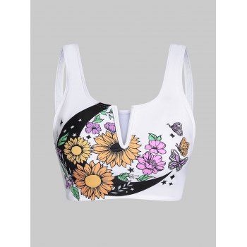 Moon Flower Print Tankini Swimsuit Top Padded V Notched Strap Padded Swimwear Top, White
Moon Flower Print Tankini Swimsuit Top Padded V Notched Strap Padded Swimwear Top, White