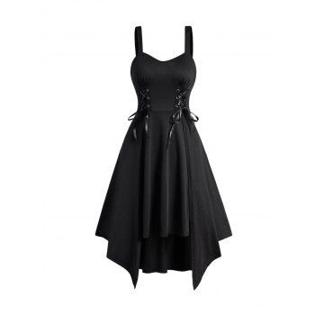 Plain Color Dress Lace Up Sleeveless High Waisted Asymmetrical Hem Midi Dress, Black
Plain Color Dress Lace Up Sleeveless High Waisted Asymmetrical Hem Midi Dress, Black