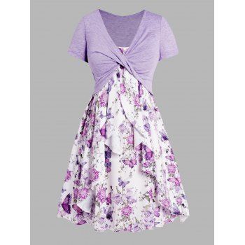 Plus Size Set Flower Butterfly Print Ruffle A Line Midi Dress And Heather Twisted Cropped Top Set, Purple
Plus Size Set Flower Butterfly Print Ruffle A Line Midi Dress And Heather Twisted Cropped Top Set, Purple