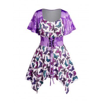Plus Size T Shirt Buttefly Tie Dye Print Lace Up Square Neck Asymmetrical Tee, Purple
Plus Size T Shirt Buttefly Tie Dye Print Lace Up Square Neck Asymmetrical Tee, Purple