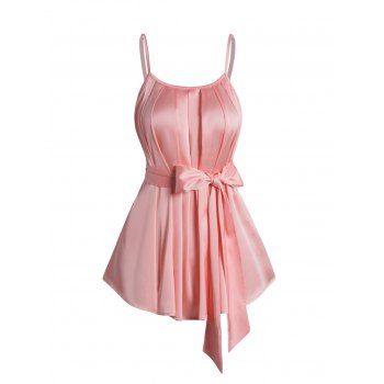 Pleated Satin Belted Tank Top Adjustable Spaghetti Strap Solid Color Tank Top, Light pink
Pleated Satin Belted Tank Top Adjustable Spaghetti Strap Solid Color Tank Top, Light pink