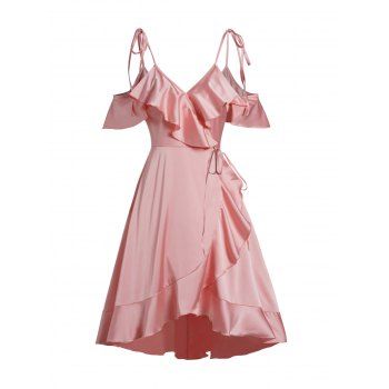 Cold Shoulder Satin Party Dress Tie Knot Shoulder Flounce Overlap Midi Dress, Light pink
Cold Shoulder Satin Party Dress Tie Knot Shoulder Flounce Overlap Midi Dress, Light pink