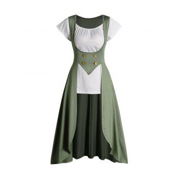 Mock Button High Low Longline Top And Pure Color Short Sleeve T-shirt Vintage Two Piece Set, Light green
Mock Button High Low Longline Top And Pure Color Short Sleeve T-shirt Vintage Two Piece Set, Light green