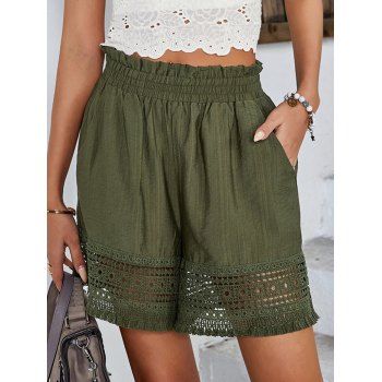 Hollow Out Lace Panel Paperbag Shorts Elastic Waist Side Pockets Casual Shorts, Deep green
Hollow Out Lace Panel Paperbag Shorts Elastic Waist Side Pockets Casual Shorts, Deep green