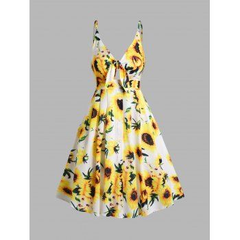 Sunflower Print Sundress Shirred Back Bowknot Mock Button Spaghetti Strap Vacation Dress, Yellow
Sunflower Print Sundress Shirred Back Bowknot Mock Button Spaghetti Strap Vacation Dress, Yellow